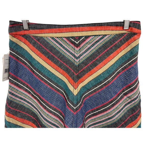 Free People Chevron Stripe High-Waist Skirt Size 6 Linen Vintage Red Combo New - Picture 2 of 8